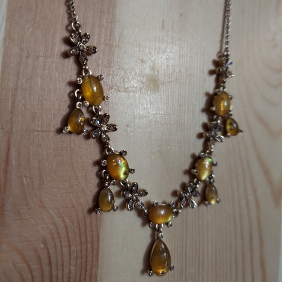Monet Gold/Faux Amber & Pave' Flower Necklace - Picture 3 of 9